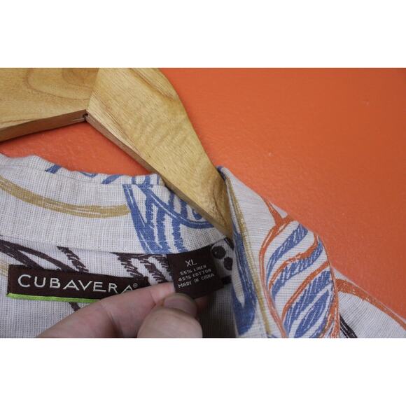 Cubavera Linen Shirt Mens XL Tropical FloralButton Down Light Brown Cotton - Picture 5 of 7